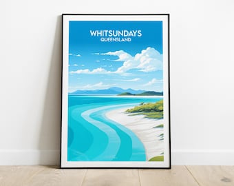 Whitsundays Island Travel Print - Australia Poster - Custom Personalised Wedding Birthday Gift