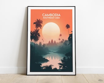 Cambodia Travel Print - Southeast Asia Poster - Custom Personalised Wedding Birthday Gift