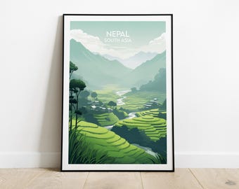 Nepal Travel Print - South Asia Poster - Custom Personalised Wedding Birthday Gift