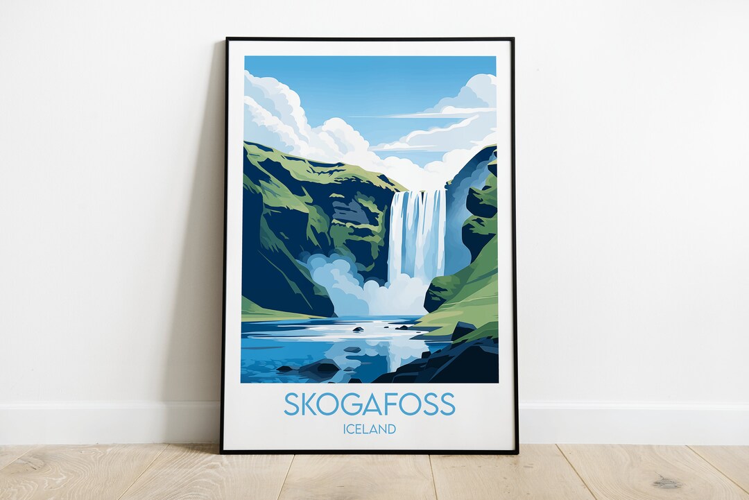 Skogafoss Waterfall Travel Print - Iceland Poster - Custom Personalised ...