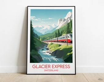 Glacier Express Travel Print - Switzerland Poster - Custom Personalised Wedding Birthday Gift