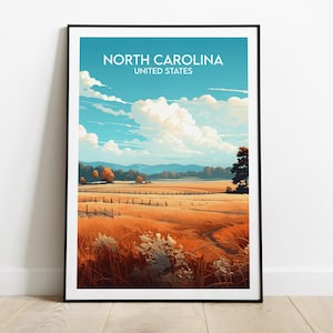 North Carolina Travel Print - United States Poster - Custom Personalised Wedding Birthday Gift