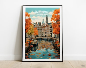Amsterdam Travel Print - Netherlands Poster - Custom Personalised Wedding Birthday Gift