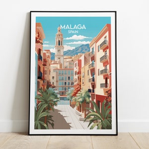 Impression de voyage Malaga - Poster Espagne - Cadeau d'anniversaire de mariage personnalisé