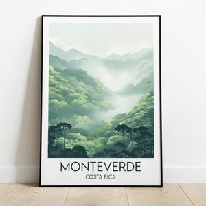 Impresión de viaje al Bosque Nuboso de Monteverde - Póster de Costa Rica - Regalo personalizado de boda o cumpleaños