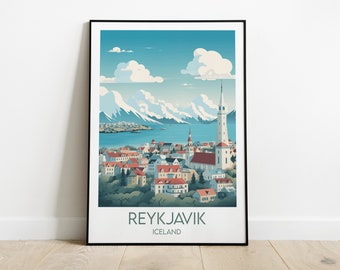 Reykjavik Travel Print - Islandia Plakat - Spersonalizowany prezent ślubny na urodziny