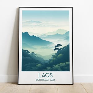 Laos Travel Print - Southeast Asia Poster - Custom Personalised Wedding Birthday Gift