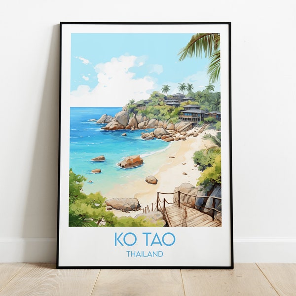 Ko Tao Travel Print - Cartel de Tailandia - Regalo de cumpleaños de boda personalizado