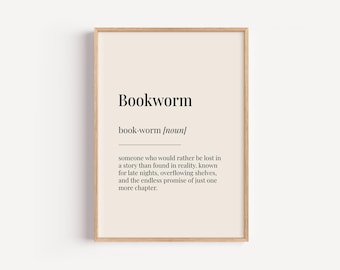 Bookworm Definition Print - Dictionary Poster - Home Office Wall Art Funny Gift For Him Her
