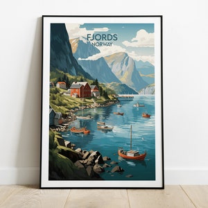 Fjords Travel Print - Norway Poster - Custom Personalised Wedding Birthday Gift