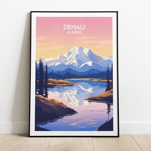 Impresión de viaje al Denali Mountain - Póster de Alaska - Regalo personalizado de boda o cumpleaños