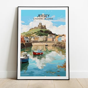 Impresión de viaje de Jersey - Póster de las Islas del Canal - Regalo personalizado para bodas y cumpleaños