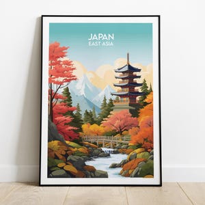 Japan Travel Print - Temple Poster - Custom Personalised Wedding Birthday Gift