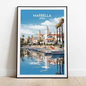 Impression de voyage à Marbella - Poster Espagne - Cadeau d'anniversaire de mariage personnalisé