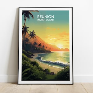 Impresión de viaje a Reunión - Póster del Océano Índico - Regalo personalizado de boda o cumpleaños