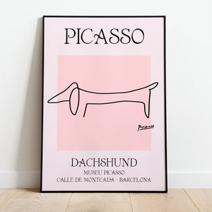 Póster de exposición con estampado de perro salchicha de Picasso Line Art, tamaño A3, A4, A5, decoración de pared vintage de alta calidad, dibujo minimalista, regalo