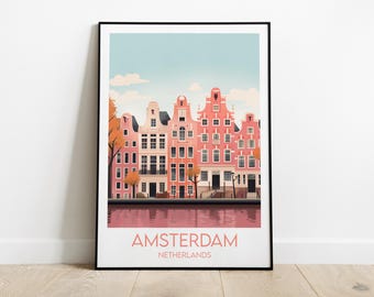 Amsterdam Travel Print - Netherlands Poster - Custom Personalised Wedding Birthday Gift