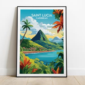 Impressão de viagem de Santa Lúcia - Pôster caribenho - Presente de aniversário de casamento personalizado