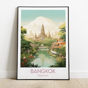 Bangkok Travel Print - Thailand Poster - Custom Personalised Wedding Birthday Gift