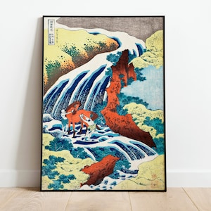 Japanese Waterfall Print Wall Art Poster | A3 A4 A5 | Hokusai Classic Home Decor Art Deco Giclee Woodblock Illustration