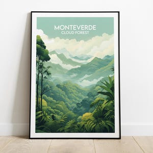 Impresión de viaje al Bosque Nuboso de Monteverde - Póster de Costa Rica - Regalo personalizado de boda o cumpleaños