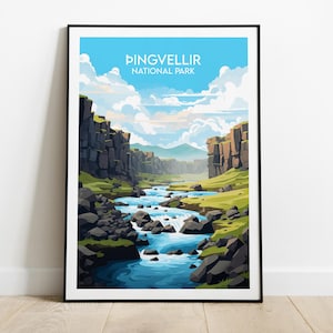 Reisafdruk nationaal park Thingvellir - poster IJsland - aangepaste gepersonaliseerde bruiloft verjaardagscadeau