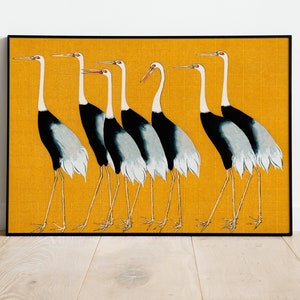 Japanese Crane Birds Borderless Print Wall Art Poster | A3 A4 A5 | Vintage Classic Home Decor Art Deco Giclee Woodblock Illustration