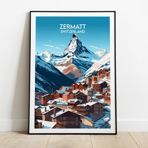 Impression de voyage au ski à Zermatt - Poster Suisse - Cadeau d&#39;anniversaire de mariage personnalisé