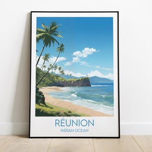 Impresión de viaje a Reunión - Póster del Océano Índico - Regalo personalizado de boda o cumpleaños
