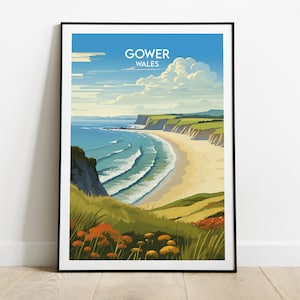 Gower Peninsula Travel Print - Wales Poster - Custom Personalised Wedding Birthday Gift