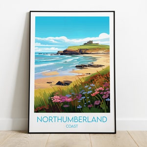 Northumberland Coast Travel Print - England Poster - Custom Personalised Wedding Birthday Gift