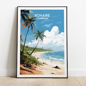 Impression de voyage Bonaire - Poster Caraïbes - Cadeau d'anniversaire de mariage personnalisé