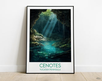 Cenotes Travel Print - Mexico Poster - Custom Personalised Wedding Birthday Gift