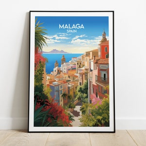 Impresión de viaje de Málaga - Póster de España - Regalo personalizado de boda o cumpleaños