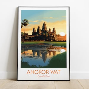 Angkor Wat Travel Print - Cambodia Poster - Custom Personalised Wedding Birthday Gift