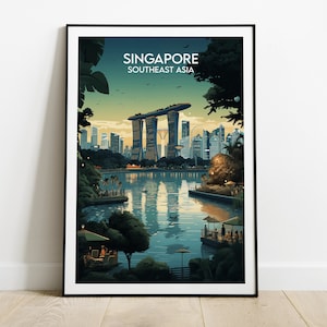 Singapur Reisedruck - Südostasien Poster - Individuell personalisiertes Hochzeit Geburtstagsgeschenk