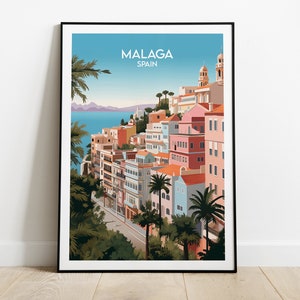 Malaga Travel Print - Hiszpania Plakat - Spersonalizowany prezent ślubny na urodziny