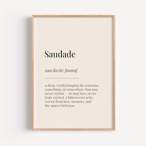 Saudade Definition Print - Dictionary Poster - Portuguese Wall Art Funny Gift For Him Her