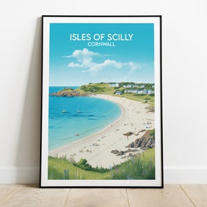 Isles Of Scilly Travel Print - Cornwall Poster - Custom Personalised Wedding Birthday Gift