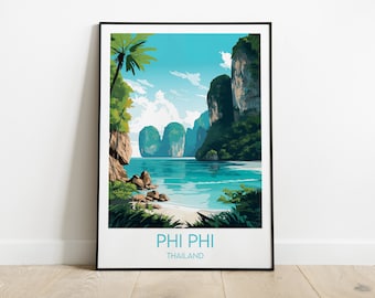Phi Phi-eilanden reisafdruk - Thailand poster - aangepaste gepersonaliseerde bruiloft verjaardagscadeau