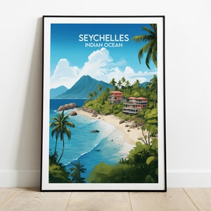 Seychelles Travel Print - Indian Ocean Poster - Custom Personalised Wedding Birthday Gift