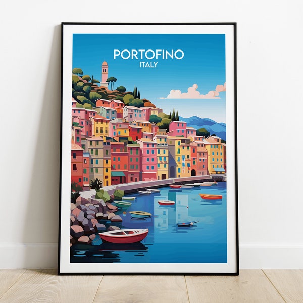 Portofino Travel Print - Italy Poster - Custom Personalised Wedding Birthday Gift