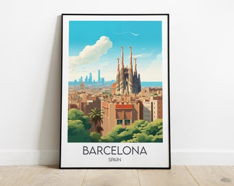 Barcelona Travel Print - Spain Poster - Custom Personalised Wedding Birthday Gift
