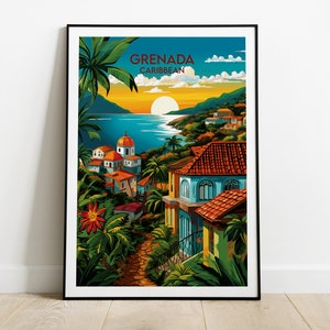 Impression de voyage Grenade - affiche des Caraïbes - cadeau d'anniversaire de mariage personnalisé