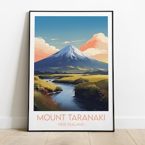 Mount Taranaki Travel Print - New Zealand Poster - Custom Personalised Wedding Birthday Gift