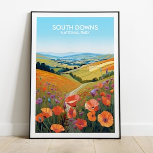 South Downs National Park Travel Print - England UK Poster - Custom Personalised Wedding Birthday Gift
