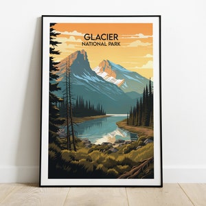Glacier National Park Travel Print - United States Poster - Custom Personalised Wedding Birthday Gift