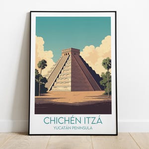 Chichen Itza Travel Print - Mexico Poster - Custom Personalised Wedding Birthday Gift