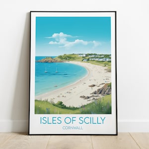 Isles Of Scilly Travel Print - Cornwall Poster - Custom Personalised Wedding Birthday Gift