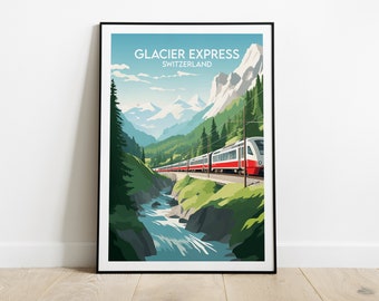 Glacier Express Travel Print - Switzerland Poster - Custom Personalised Wedding Birthday Gift